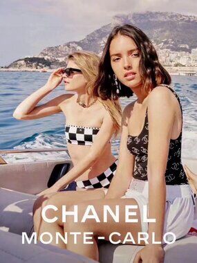 CHANEL Black and White One-Shoulder Logo Dot Swimsuit